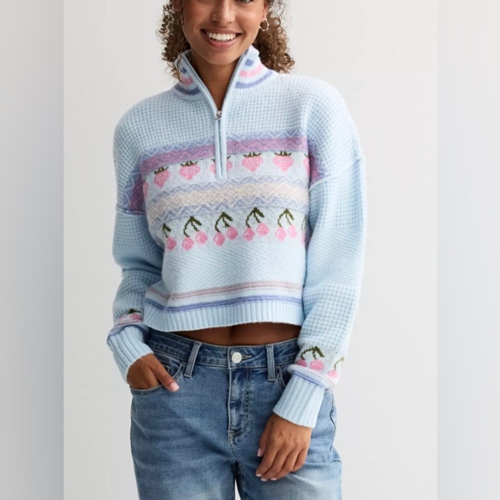 NEW Sugar Moon Quarter Zip Jacquard Sweater